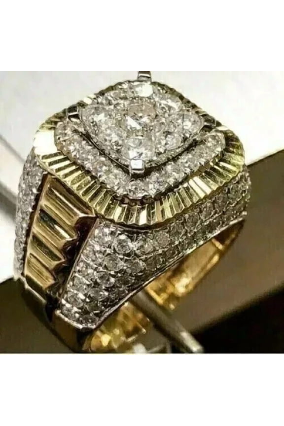 Men's Round Cut Cubic Zirconia Wedding Pinky Ring 14K Yellow Gold Plated