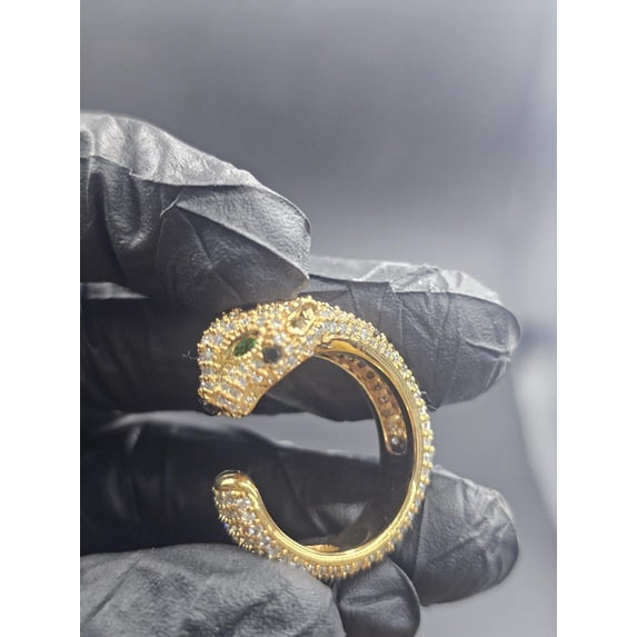 OM Jewels Panther Head 2.10ct Round Cut Moissanite Animal Men Ring 14k Yellow Gold Plated