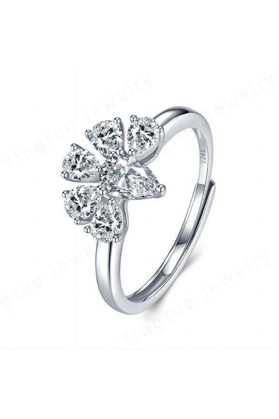 Pear Cut 3ct Moissanite Cocktail Women Ring 14K White Gold Plated