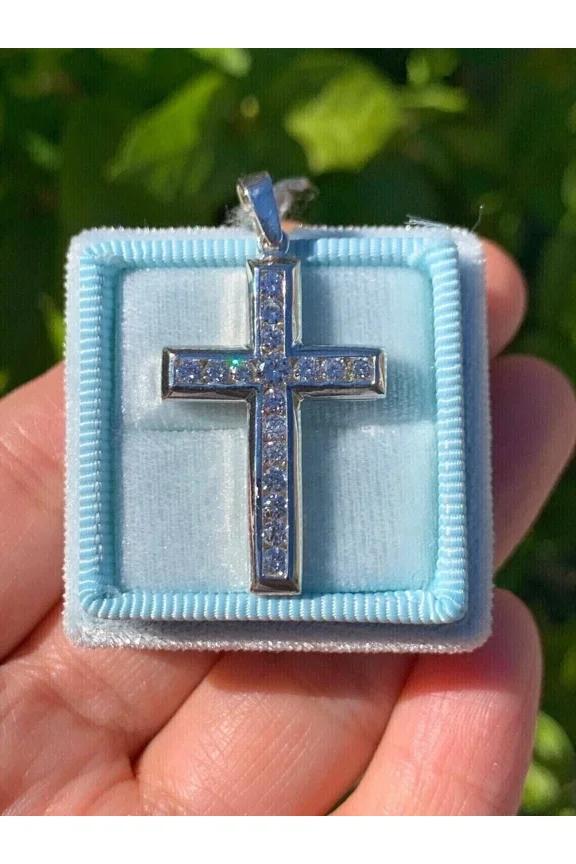 Round Cut 14K White Gold Plated Cubic Zirconia Double Halo Pendant Chain 18''