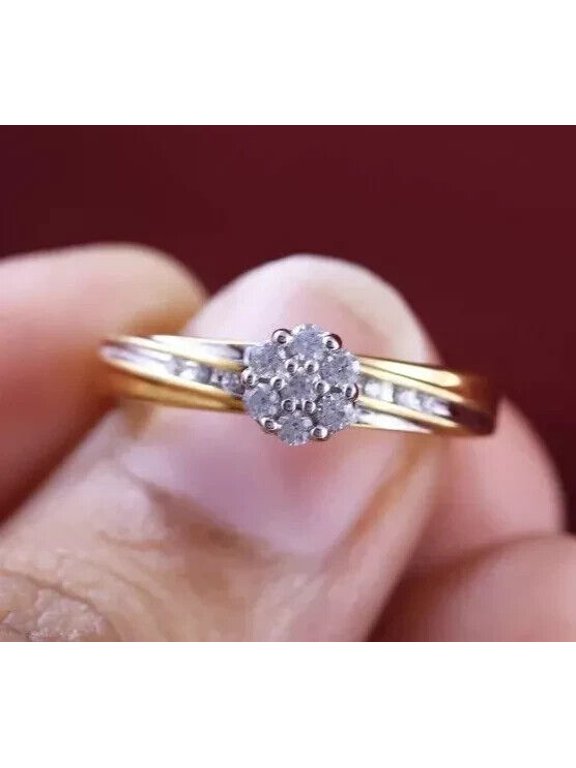 Round Cut Cubic Zirconia Women's Floral Engagement Ring 14K Yellow Gold Finish Silver