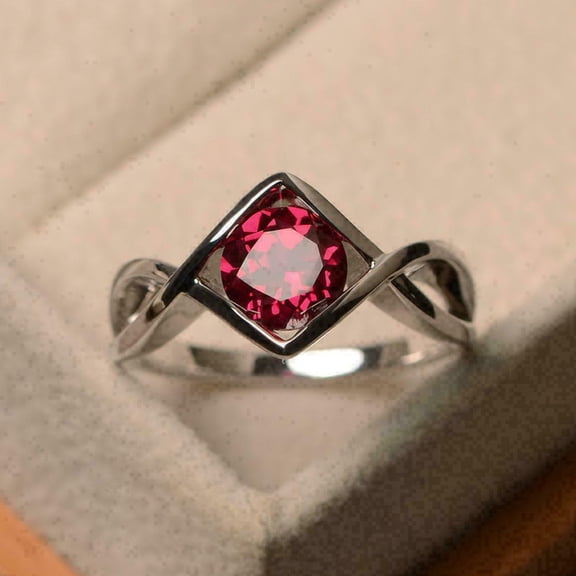 OM Jewels Solitaire Engagement 2Ct Round Cut Lab Created Red Ruby Ring 14K White Gold Plated