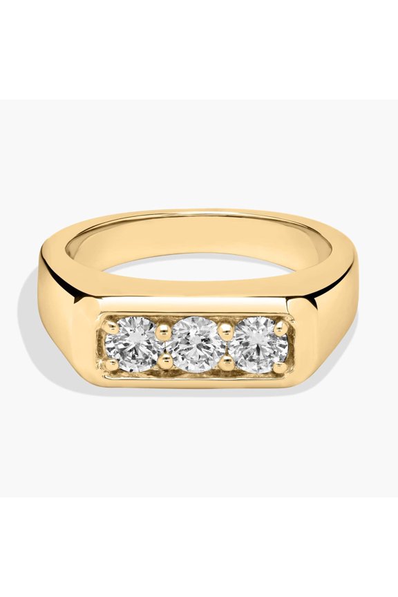 Three Stone Engagement Ring 14k Yellow Gold Plated Men's 2.00Ct Moissanite Round Cut