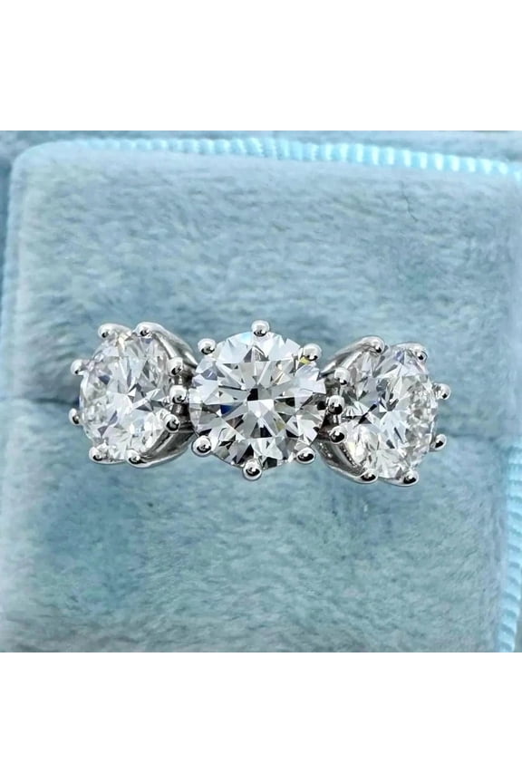 Three Stone Women's Engagement Ring 14K Yellow Gold Plated 2.00Ct Moissanite Round Cut