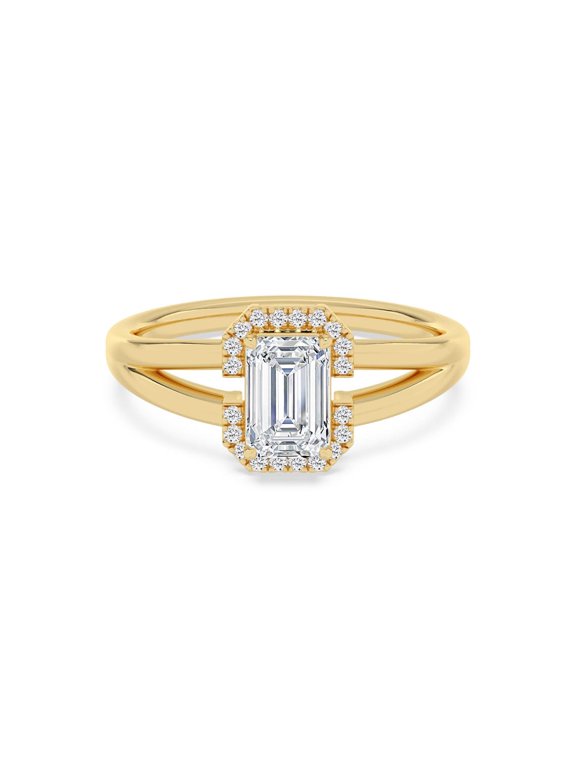 Engagement Ring 14K Yellow Gold Plated Emerald Cut 2Ct Moissanite