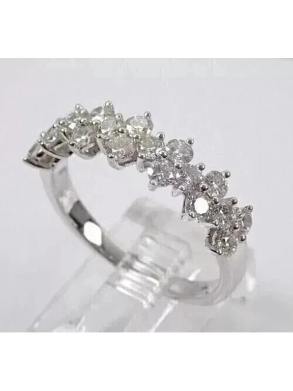 Wedding Band Ring Women 14K White Gold Plated Moissanite 2Ct Round Cut