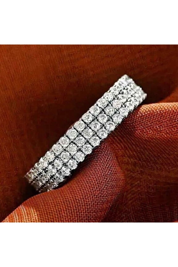 Wedding Women Eternity Band Ring in 3Ct Round Cut Moissanite 14k White Gold Plated