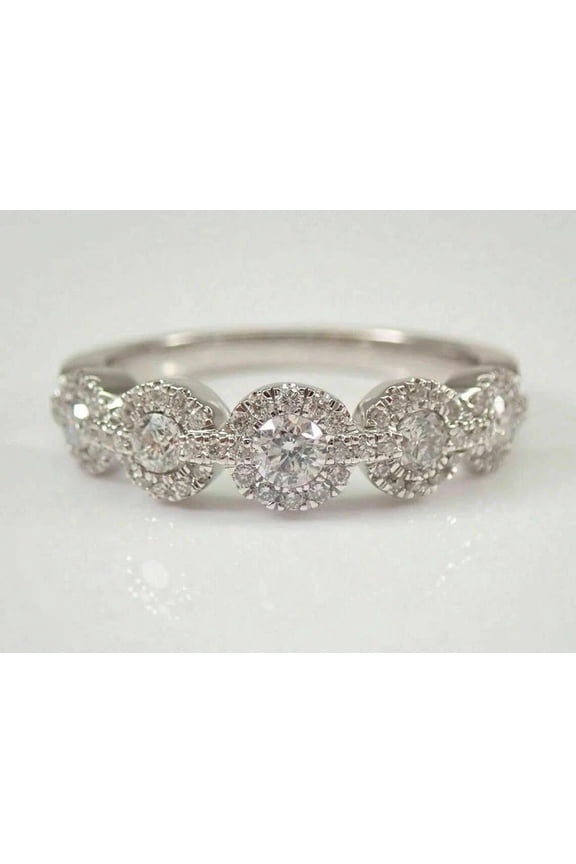 Women 14K White Gold Plated Moissanite 2Ct Round Cut Half Eternity Band Ring