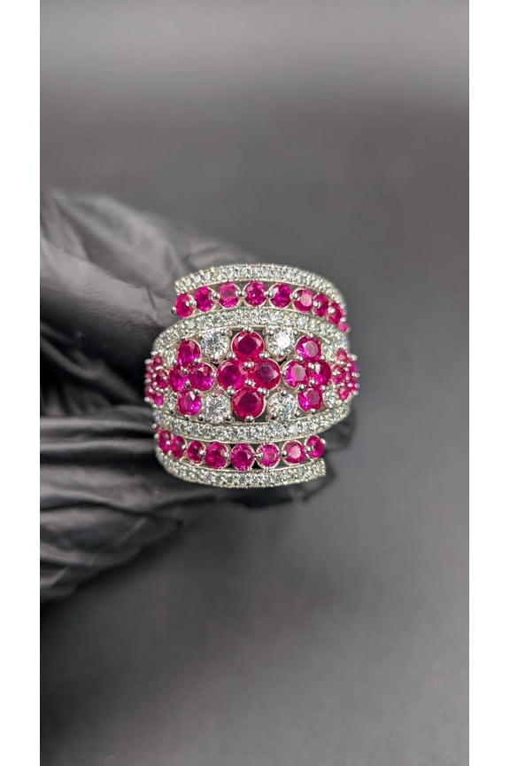 Women Cocktail Wedding Ring Round Cut 14k White Gold Plaed 3ct Lab Created Ruby
