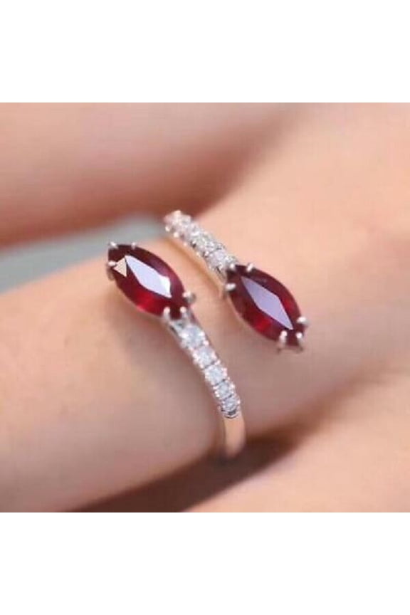 Women Lab Created Ruby Marquise Cut Eye Snake Wrap Ring 14K White Gold Plated
