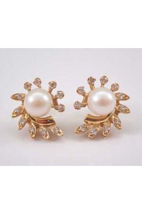 Women's 2.00Ct Round Cut Pearl Beautiful Stud Earrings 14K Yellow Gold Plated