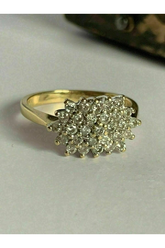 Women's Round Cut Cubic Zirconia Cluster Engagement Ring 14K Yellow Gold Plated