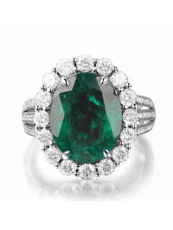 4.30 Carat Lab Grown Green Emerald Ring | Lab Grown Diamond | 14K White Gold | Valentine Gift