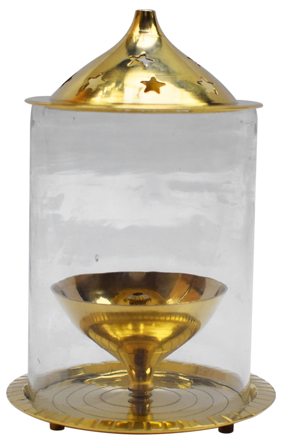 OM SHRI OM Pure Brass Indian Oil Lamp Akhand Diya Glass Stand Deep Diwali