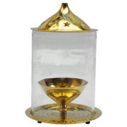 OM SHRI OM Pure Brass Indian Oil Lamp Akhand Diya Glass Stand Deep Diwali