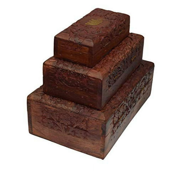 OM SHRI OM Set of 3 PCS Handmade Jewerly Box Organizer Decorative Table Piece from India