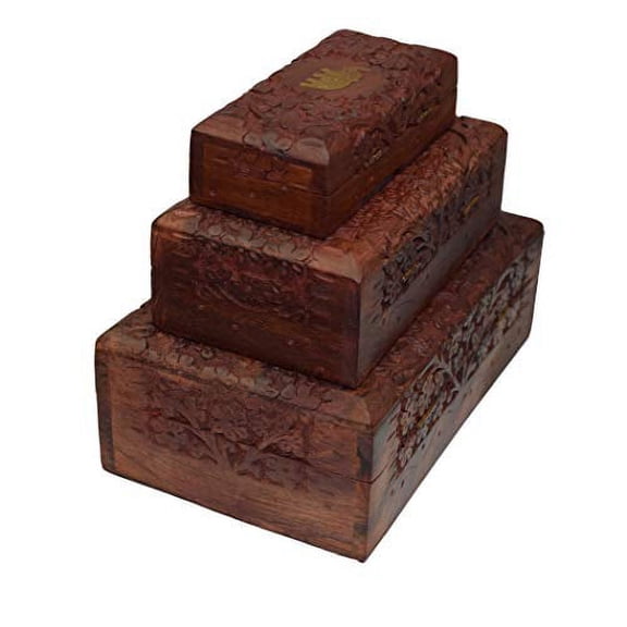 OM SHRI OM Set of 3 PCS Handmade Jewerly Box Organizer Decorative Table Piece from India