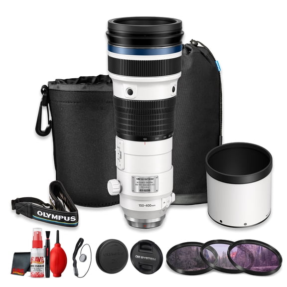 OM SYSTEM M.Zuiko 150-400mm f/4.5 TC 1.25x IS PRO Lens | Micro Four Thirds 300-800mm Equivalent | Built-In Teleconverter | MSC AF | 8 EV IS | 95mm Filter Kit | Cleaning Kit