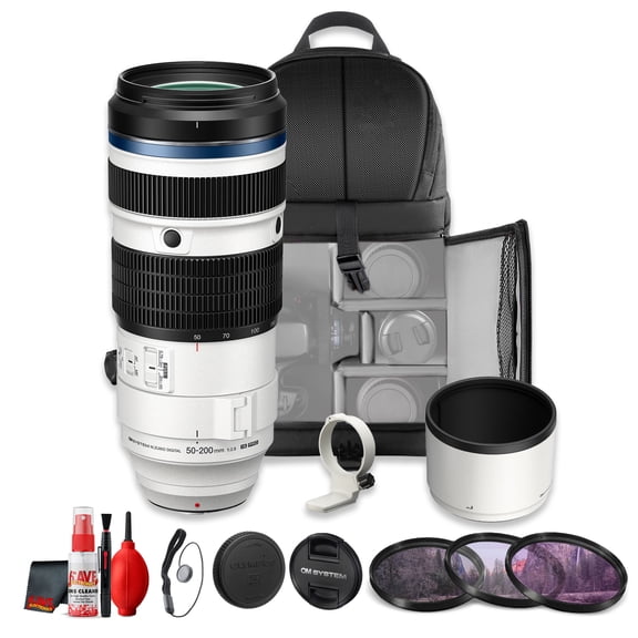 OM SYSTEM M.Zuiko Digital ED 50-200mm f/2.8 IS PRO Lens | Micro Four Thirds 100-400mm Equiv, Constant f/2.8, 7-Stop Sync IS, Weather-Sealed, 50fps AF | Filter Kit, Cleaning Kit, Backpack