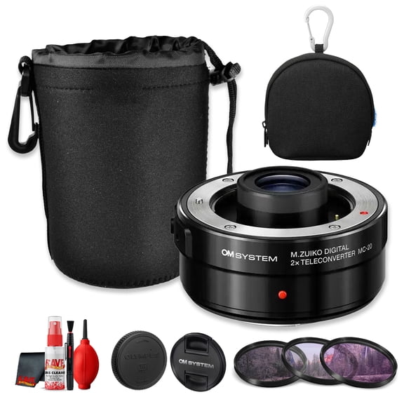OM SYSTEM MC-20 2x Teleconverter | Micro Four Thirds, IPX1 Weather Sealed, Metal Mount | Lens Pouch + Cleaning Kit