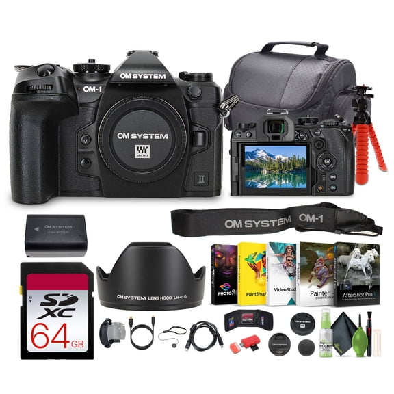 OM SYSTEM OM-1 Mark II Mirrorless Camera (Body Only) + 64GB Memory Card + Corel Photo, Video, & Art Suite Deluxe + More