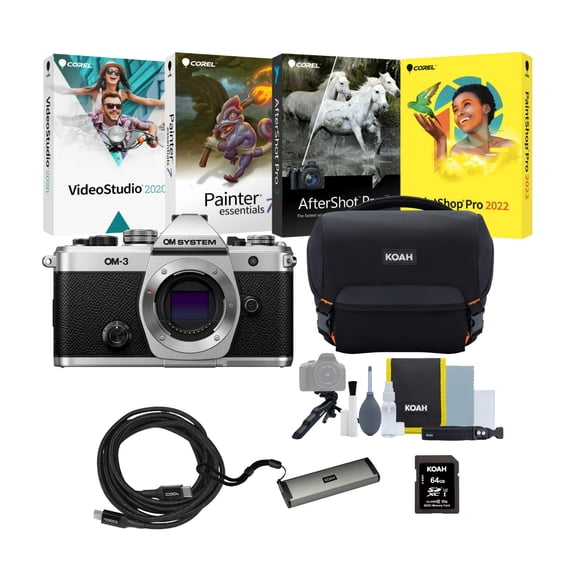 OM SYSTEM OM-3 Mirrorless Micro Four Thirds Lens System Camera with Accessories Bundle (6 Items)
