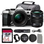OM SYSTEM OM-5 Mark II Mirrorless Camera with 12-45mm f/4 PRO Lens Silver | 20MP Sensor, 5-Axis IBIS, Weather-Sealed IP53, 4K Video | 64GB Card + Battery + Camera Bag