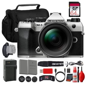 OM SYSTEM OM-5 Mark II Mirrorless Camera, Silver, 20.4MP, 12-45mm f/4 PRO Lens, 5-Axis Image Stabilization, 121-Point Hybrid AF, UHD 4K Video, Vari-Angle Touchscreen