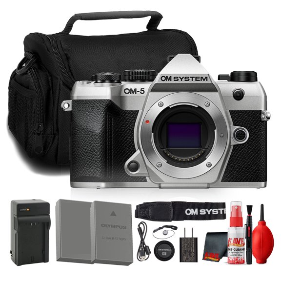 OM SYSTEM OM-5 Mark II Mirrorless Camera Silver 20.4MP | 121-Point AF, UHD 4K Video, 5-Axis Stabilization, IP53 Weather Sealed, Wi-Fi Bluetooth | Battery, Charger, Travel Bag