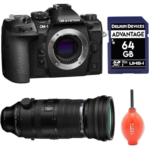 OM SYSTEM Olympus OM-1 Mark II Micro Four Thirds System Camera 20MP BSI Stacked Sensor with 150-600mm f/5-6.3 IS Lens with Pixel Advance Accessories & Travel Bundle