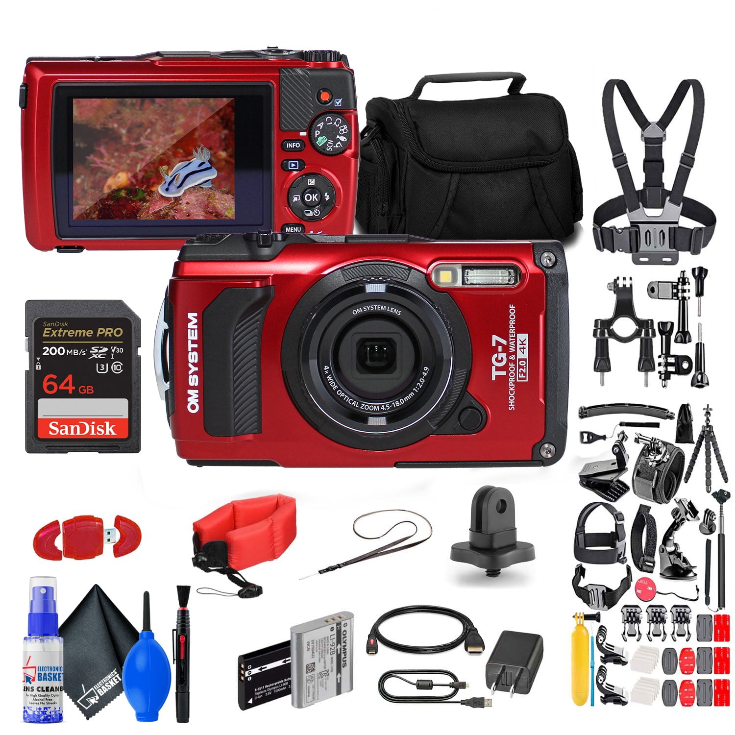 OM SYSTEM TG-7 Red Underwater Camera, Waterproof, 4K Video, 44x