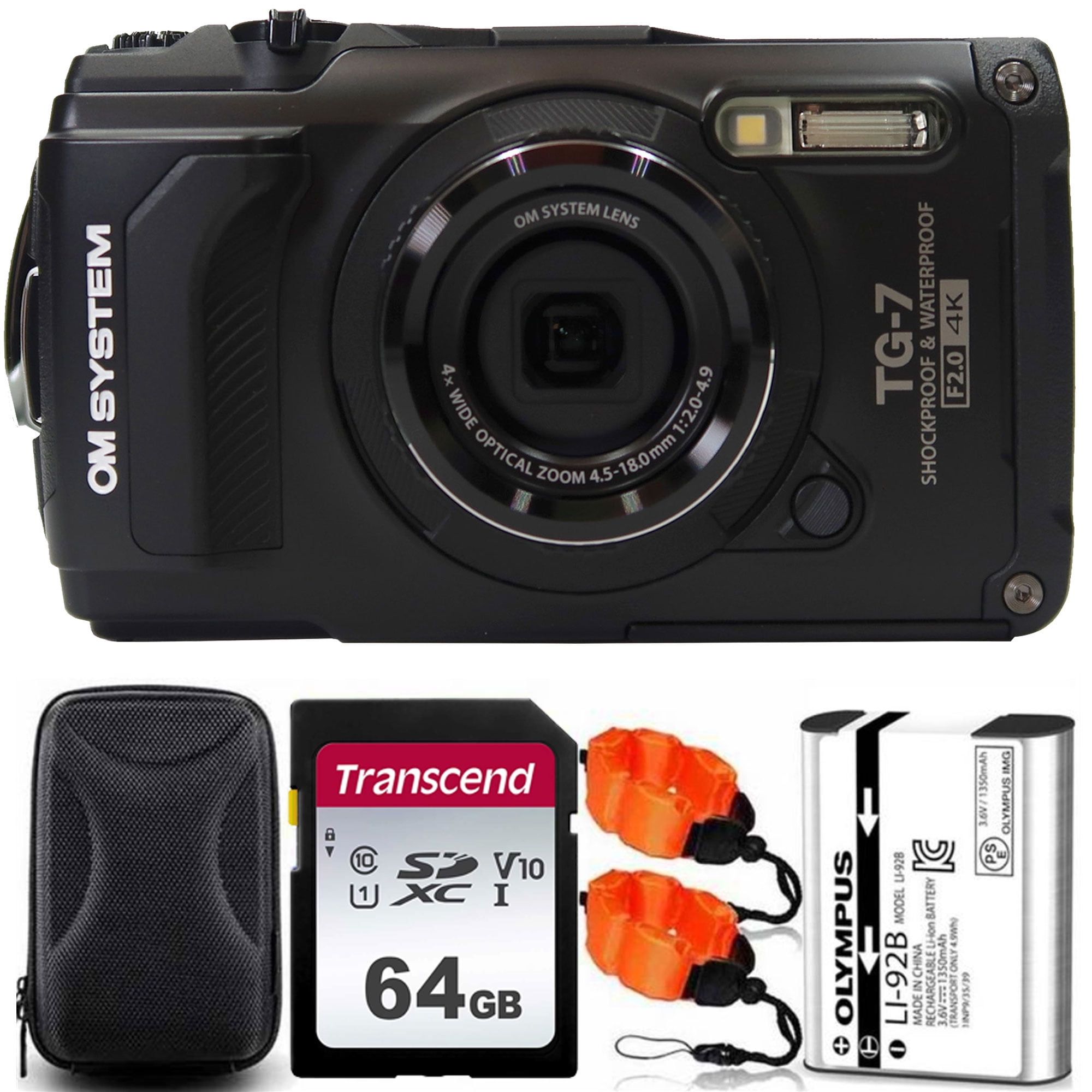 OM SYSTEM Tough TG-7 Digital Camera Black with 64GB Memory