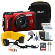 OM SYSTEM Tough TG-7 Digital Camera Red Bundle with 128GB Memory Card, HDMI Cable, Floating Strap, Case, Card Reader, Battery Cleaning Kit 8 Items