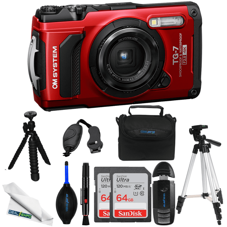 OM SYSTEM Tough TG-7 Digital Camera (Red) - DealExpo Deluxe Bundle