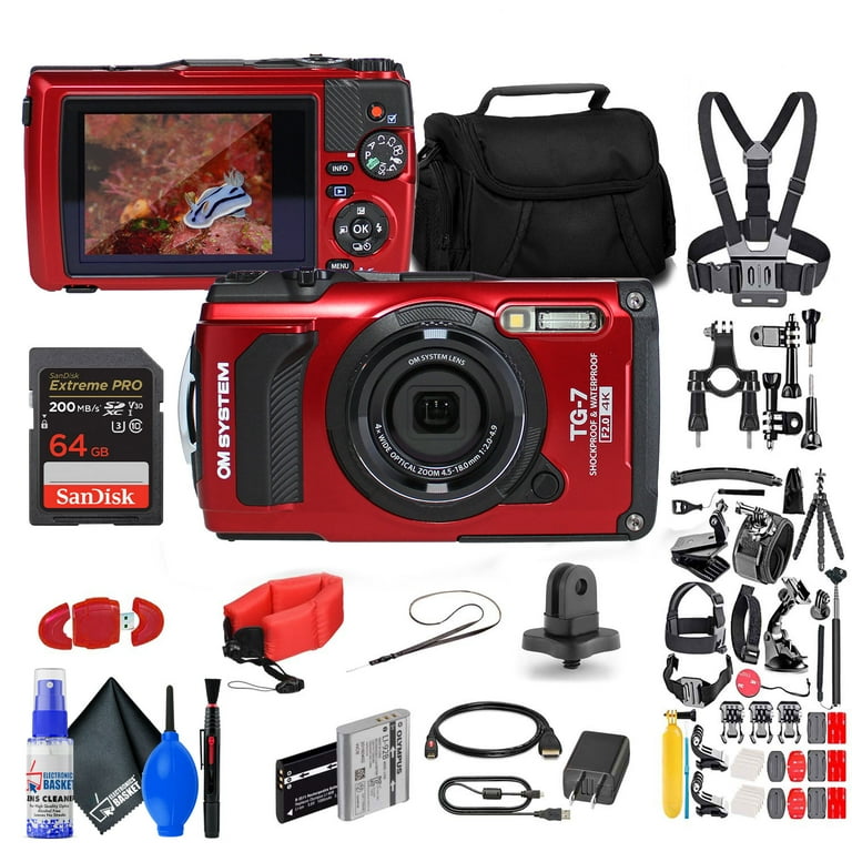 OM SYSTEM TG-7 Red Underwater Camera, Waterproof, 4K Video, 44x