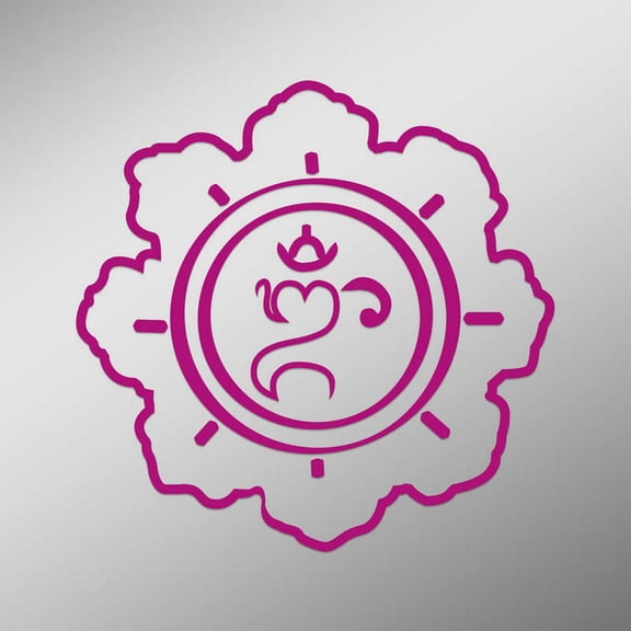 OM Symbol In Balinese Script Sun Decal Sticker | 5.5-Inches By 5.5-Inches | Meditation Conciousness Religious Motivational Inspirational | Hot Pink Vinyl