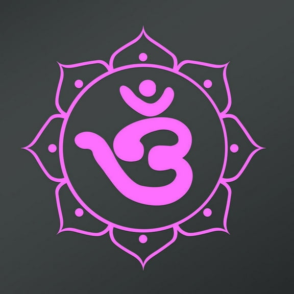OM Symbol In Bangla Script Circle Flower Decal Sticker | 5.5-Inches By 5.5-Inches | Meditation Conciousness Religious Motivational Inspirational | Light Pink Vinyl