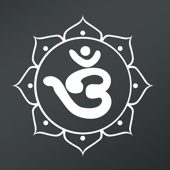 OM Symbol In Bangla Script Circle Flower Decal Sticker | 5.5-Inches By 5.5-Inches | Meditation Conciousness Religious Motivational Inspirational | White Vinyl