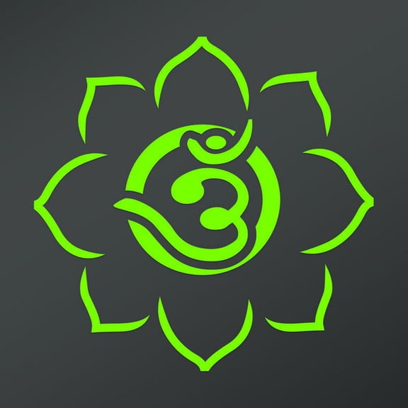 OM Symbol In Bangla Script Open Flower Decal Sticker | 5.5-Inches By 5.5-Inches | Meditation Conciousness Religious Motivational Inspirational | Lime Green Vinyl