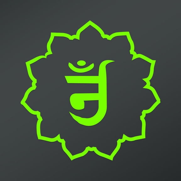 OM Symbol In Jain Symbol Flower Decal Sticker | 5.5-Inches By 5.5-Inches | Meditation Conciousness Religious Motivational Inspirational | Lime Green Vinyl