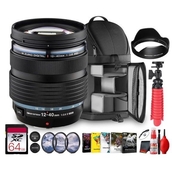 OM System M Zuiko 12 to 40mm f2.8 PRO II Lens Micro Four Thirds Zoom Lens Weather Sealed 10 Piece Bundle