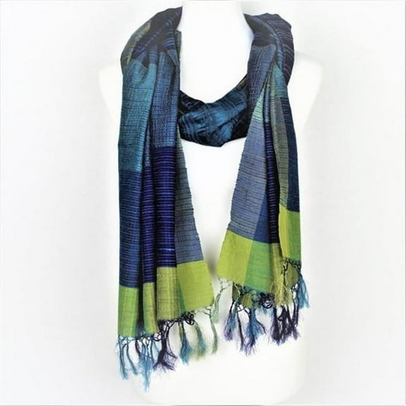 OM303005-BlueSilk Handwoven Blue Silk Shawl