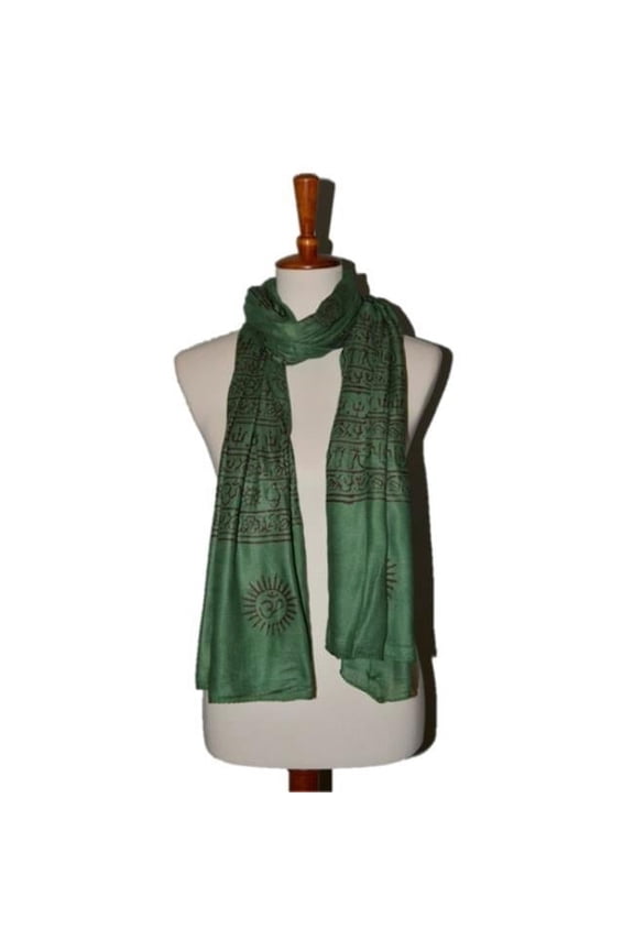 OM414013-Forestgreen OM Bhakti Prayer Shawl with Medium Color Base, Forest Green