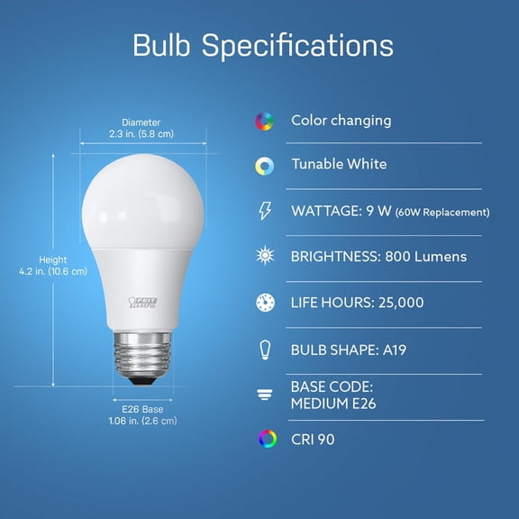 OM60/RGBW/CA/AG/3 60 Watt Equivalent WiFi Color Changing and Tunable White, Dimmable, No Hub Required, Alexa or Google Assistant A19 LED Smart Light Bulb, 3-Pack, Rgbw Multicolor, 60W