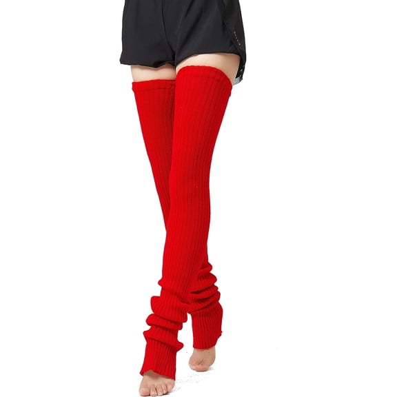 OMA 27 or 34 Inch Length Leg Warmers Knit Over the Knee Extra Long Winter Soft Thick Thigh High Footless Socks for Women