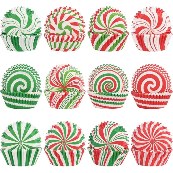 OMA 600 Pack Christmas Candy Cupcake Liners Wrappers Baking Cups Santa Holiday Paper Wraps Muffin Liners for Xmas Birthday Party Candy Cake Decorations Supplies(12 Styles)