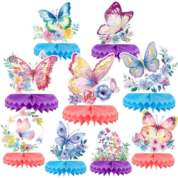 OMA 9-Piece Butterfly Table Centerpieces Set Honeycomb Spring Birthday Party Decorations Butterfly Theme Decor for Birthday Baby Shower