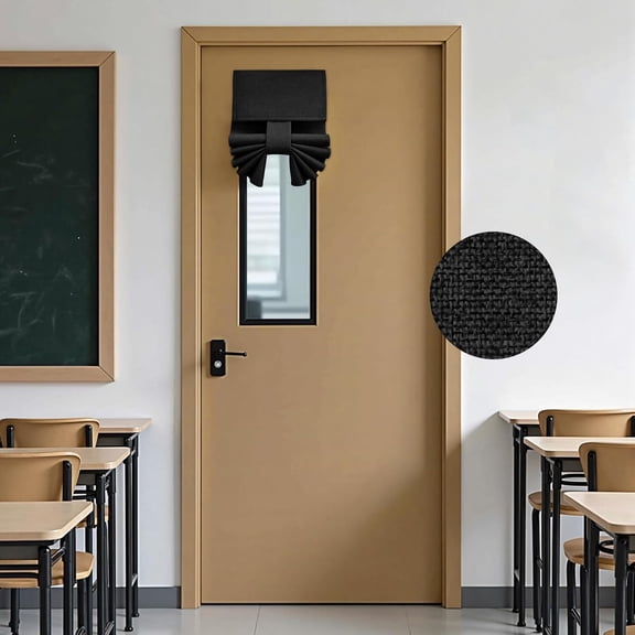 OMA Classroom 100% Linen Blackout French Door Curtains, Classroom Door Window Cover, Privacy Shades Thermal Insulated Small Window Covering, 1 Panel, W8 X L36 Inch, Black