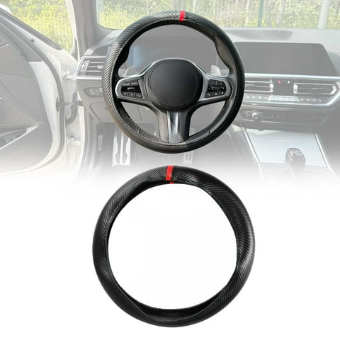 OMAC 14.5-15.5 Steering Wheel Cover Red Stripe Leather Anti-Slip Breathable