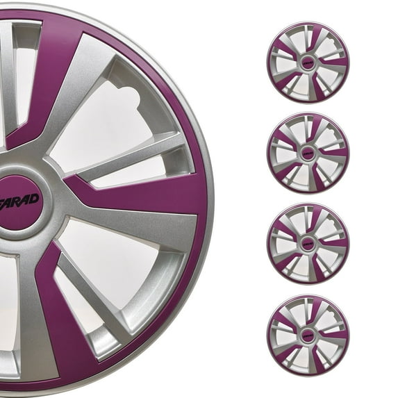 OMAC - Gray with Violet Hub Caps 14 Inch Set of 4, Tapas para Rines 14, Premium Wheel Covers 14 Inch, R14 Rim Cover Set, Snap On Durable Car Replacement Exterior Accessories